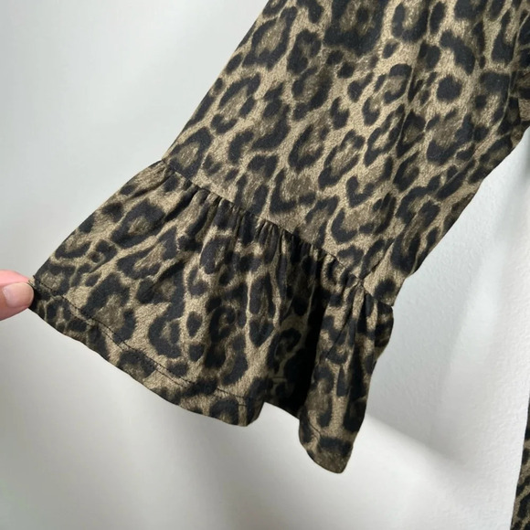 Michael Kors Women's Leopard Print Blouse Tan Black Peasant Mob Wife Flowy Large - Picture 5 of 13